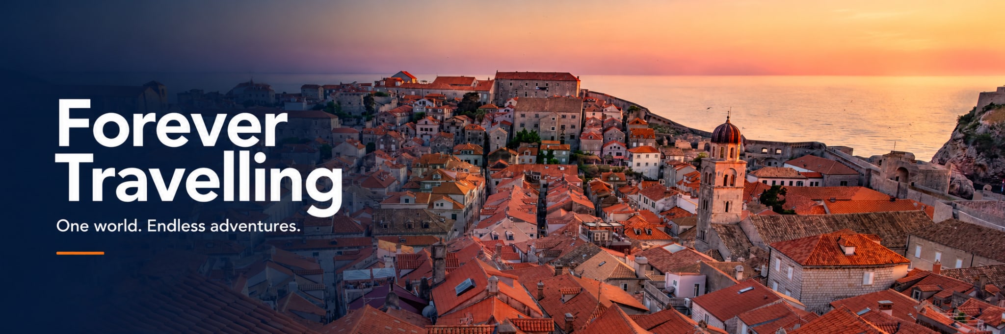 Forever Travelling — One world. Endless adventures. Dubrovnik rooftops and the Adriatic Sea at sunset.